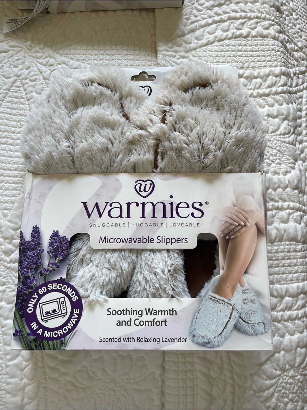 Warmies Microwavable Slippers - Plush Light Gray Lavender Scent